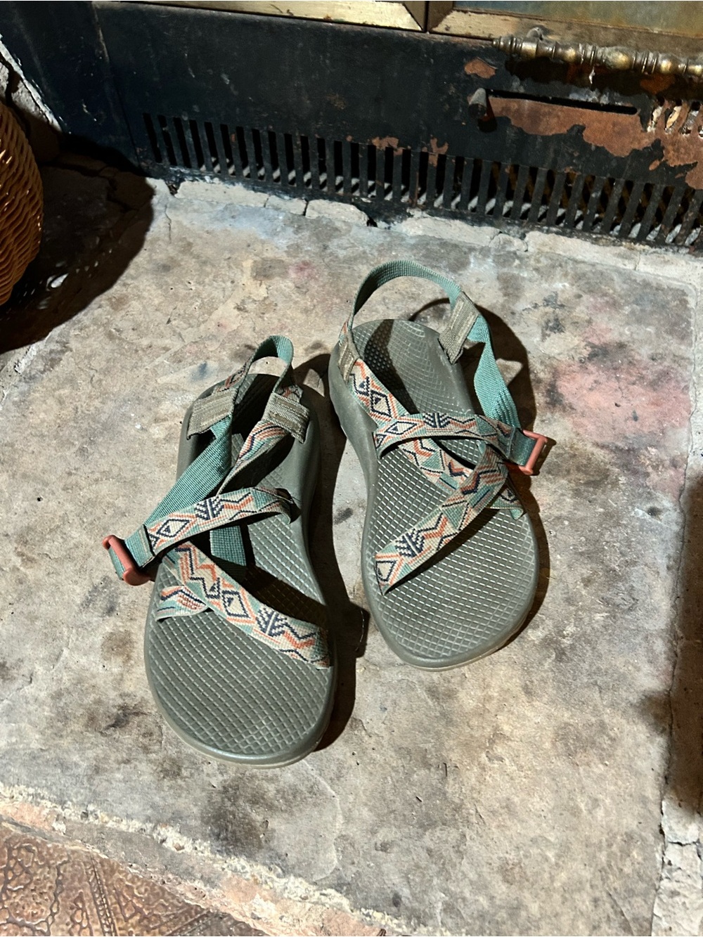 Chaco Olive Green Strappy Sandals with Geometric Accent Straps